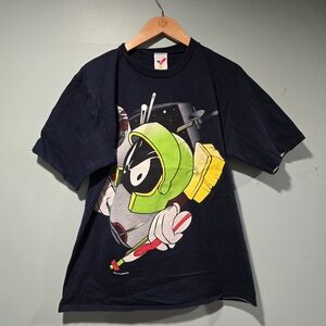Vtg 1993 Marvin The Martian Double Sided T Shirt Size L Blue Cartoon  AOP USA